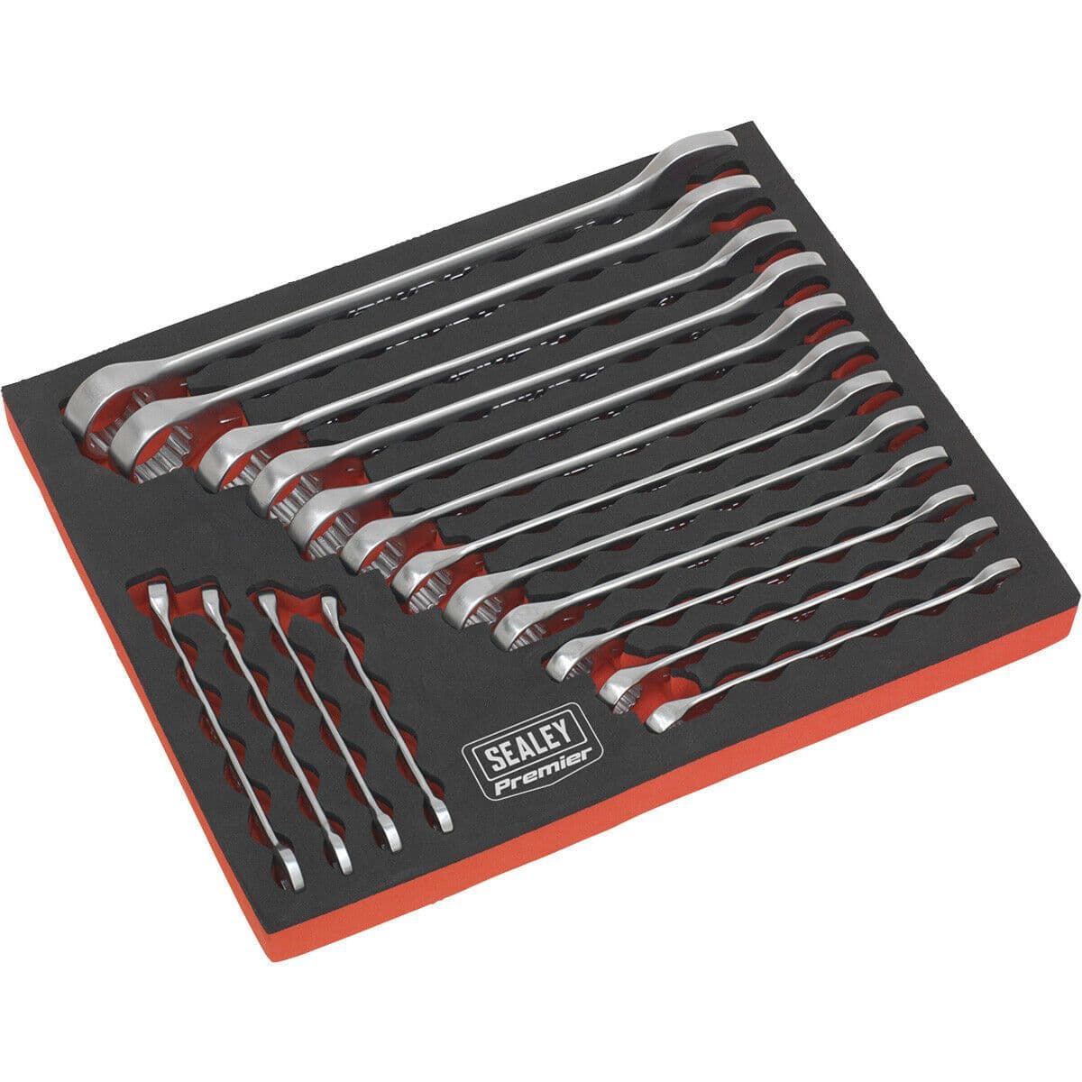 16pc Slim Handled Combination Spanner Set -12 Point Metric Ring Open Head Wrench