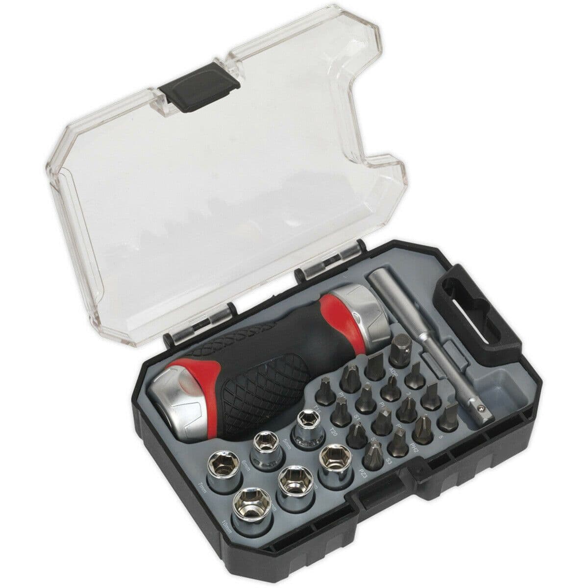 24 PACK Stubby Fine Tooth Ratchet Screwdriver Socket Bit Set Comfort Grip