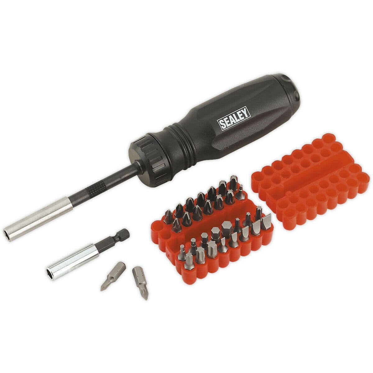 34 PACK Gearless Ratchet Screwdriver Set Integral Storage S2 Steel Bits