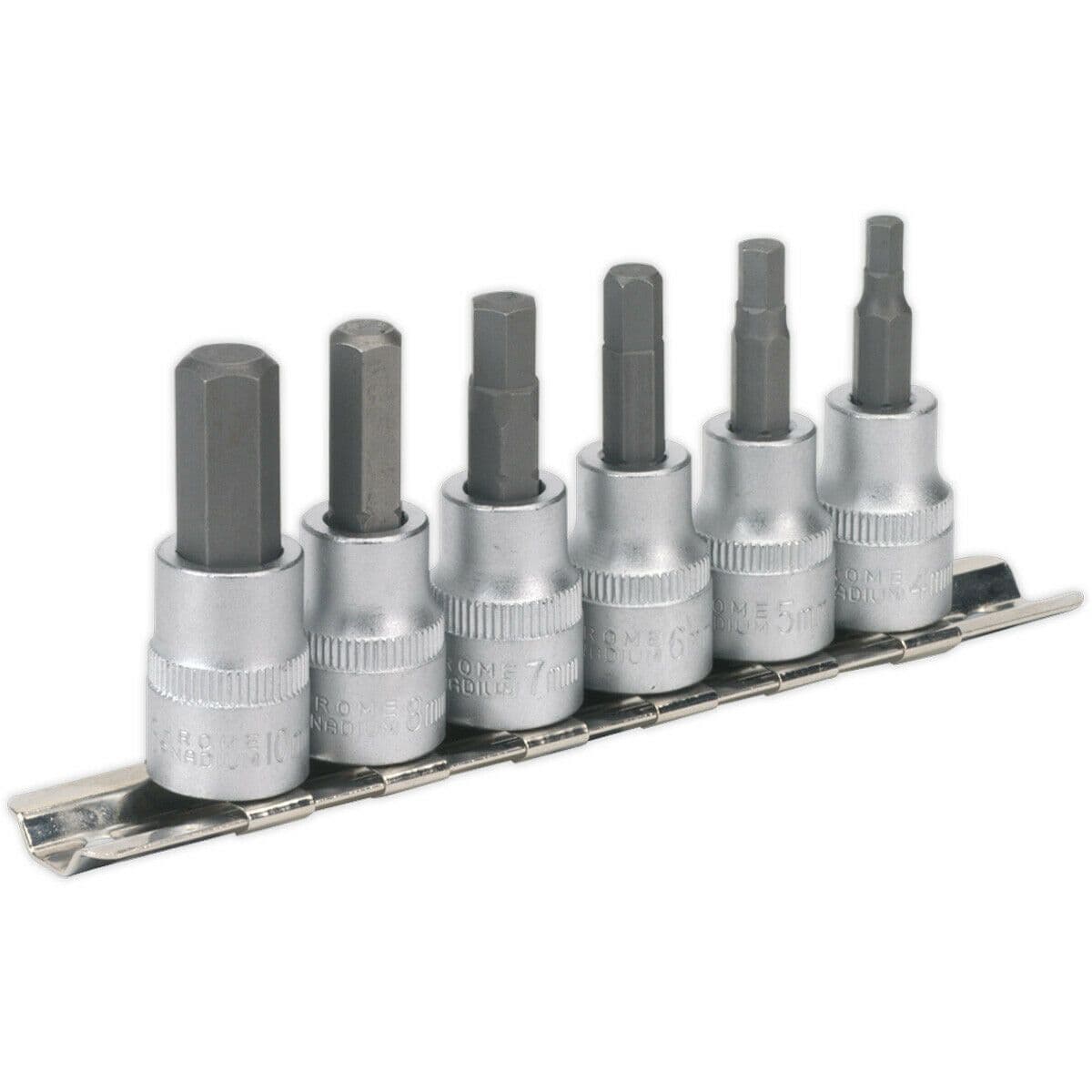6pc Hex Key Socket Bit Set 3 8" Square Drive 4mm to 10mm S2 Steel Shafts