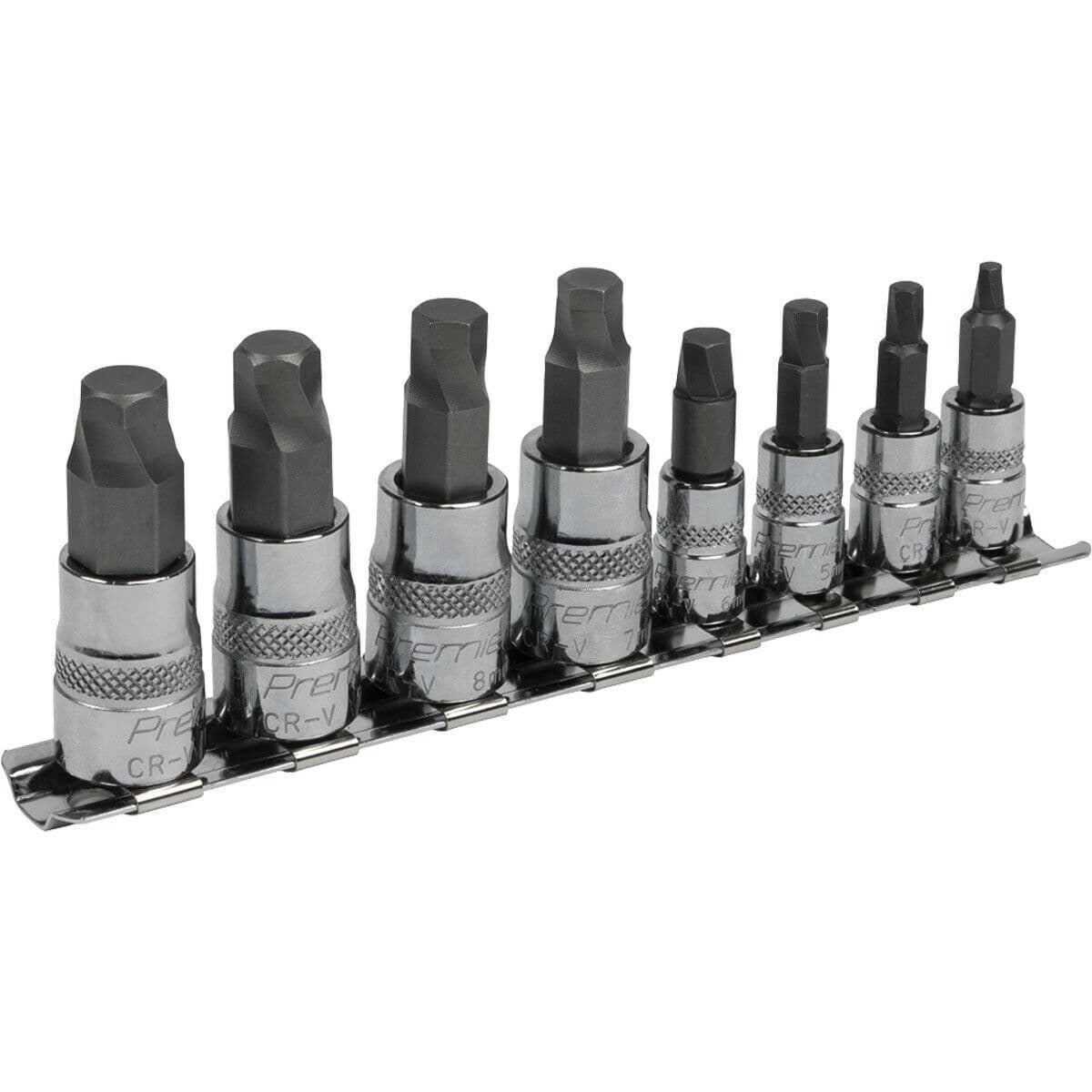 8 Piece Lock On Hex Socket Bit Set 1 4" & 3 8" Sq Drive S2 Steel Bits