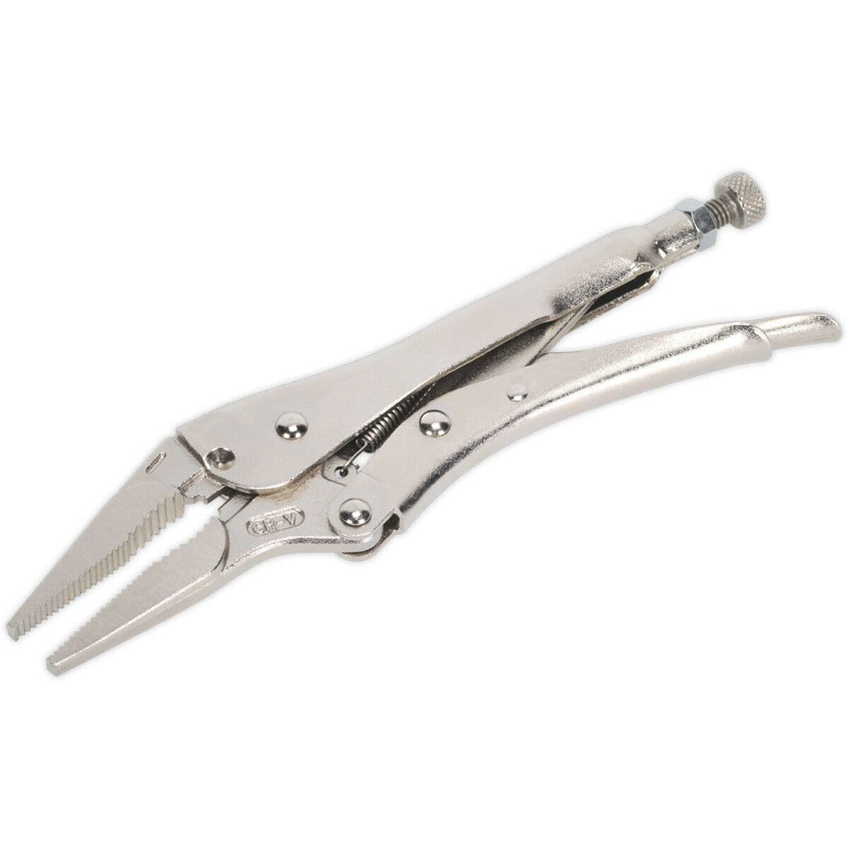 210mm Long Nose Locking Pliers Deeply Serrated 60mm Jaws Riveted Handle