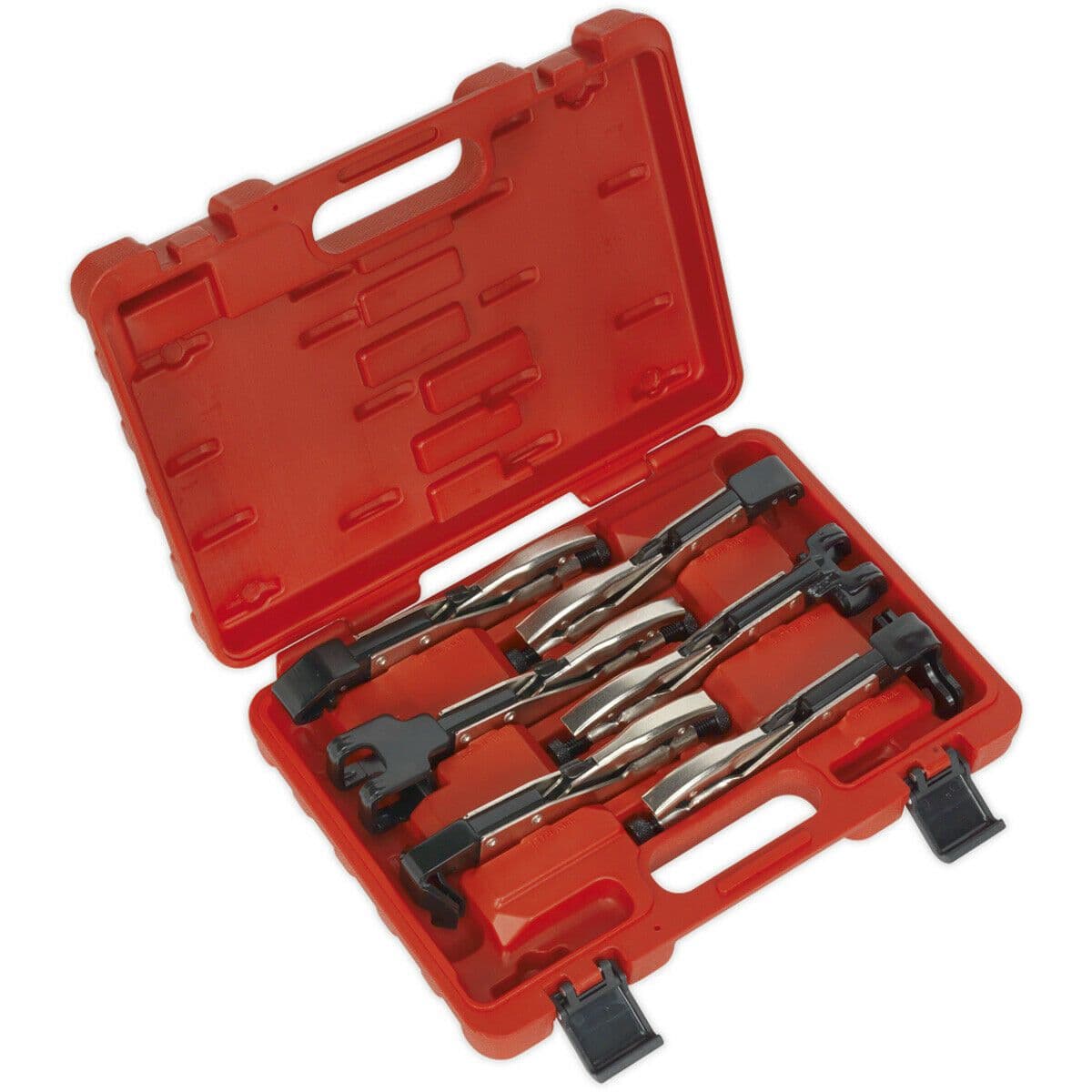 6 Piece Axial Locking Grip Pliers Set - Liner Jaw Action - Thumb Release - Case