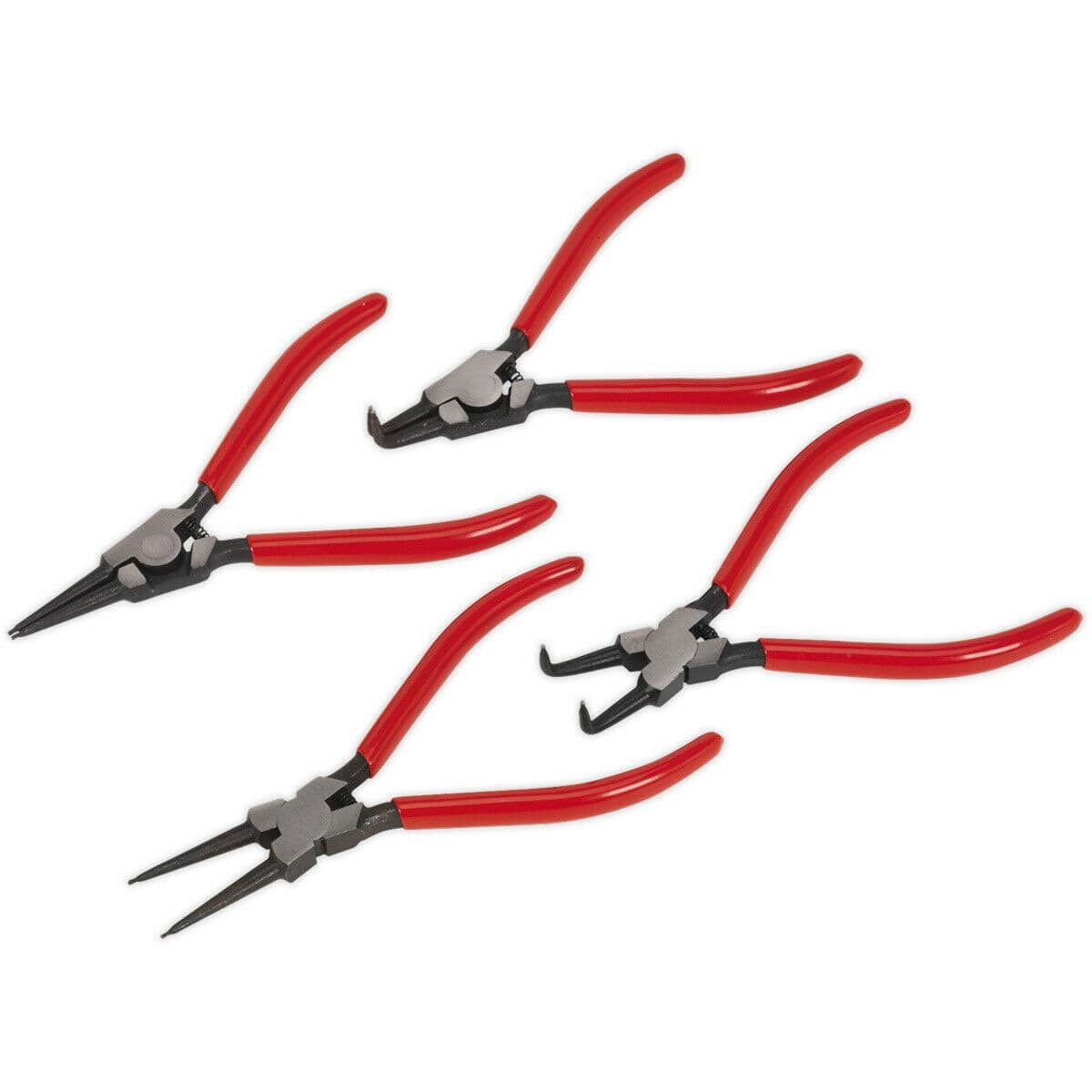 4 Piece 180mm Circlip Pliers Set Hardened Spring Loaded Jaws Non Slip Tips