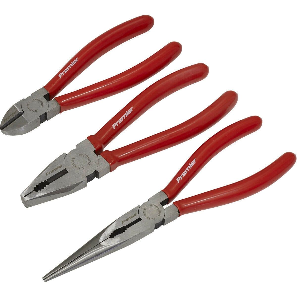 3 Piece Pliers Set Combination Long Nose Side Cutters Serrated Jaws