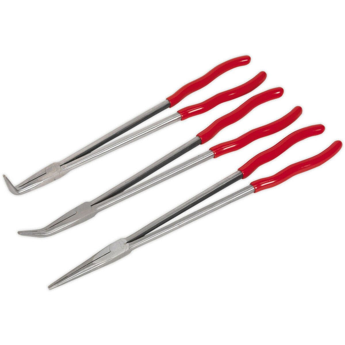 3 Piece 400mm Needle Nose Pliers Set Straight & Angled Nose Serrated Jaws