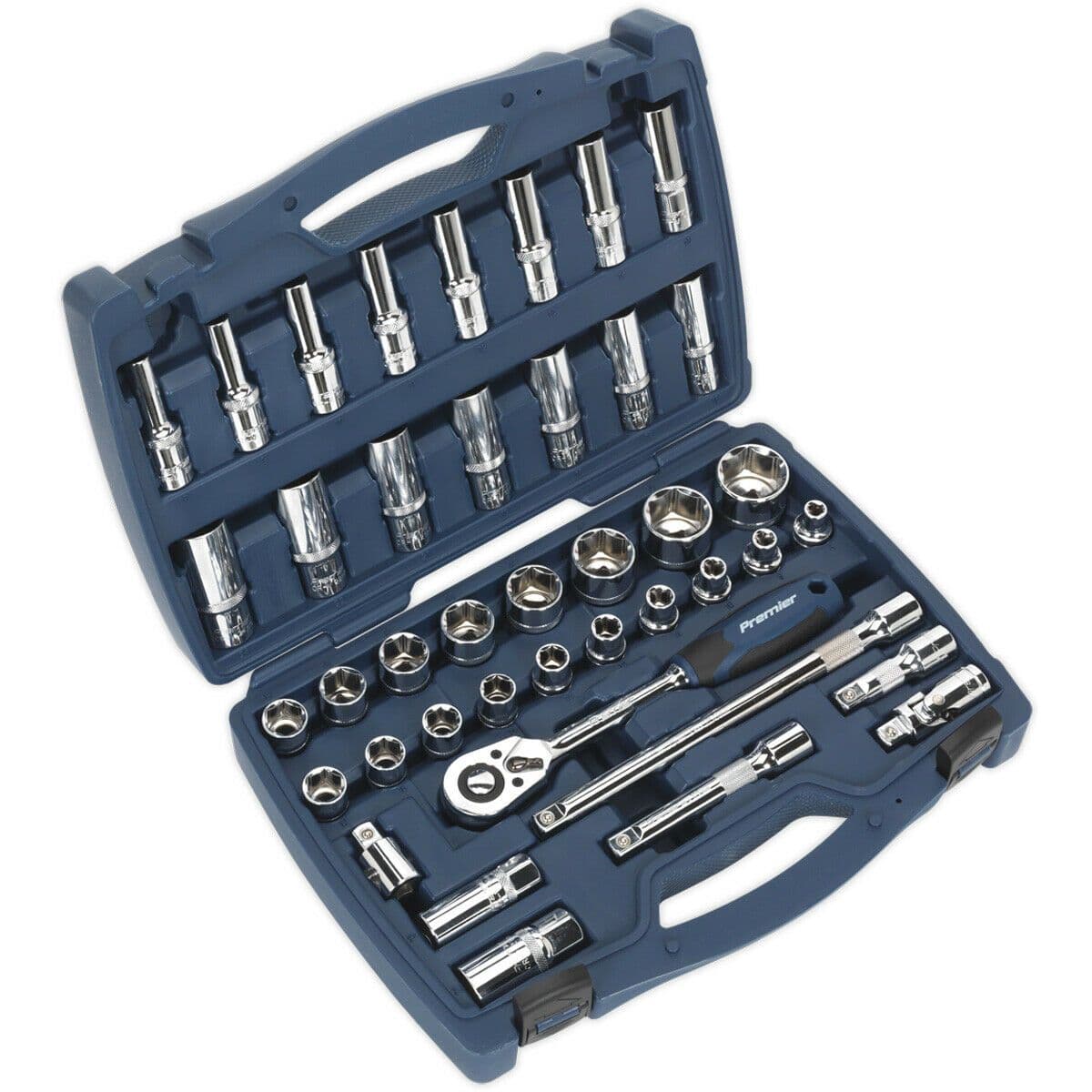 41pc PREMIUM Deep Socket & Ratchet Handle Set 1 2" Square Drive 6 Point Metric