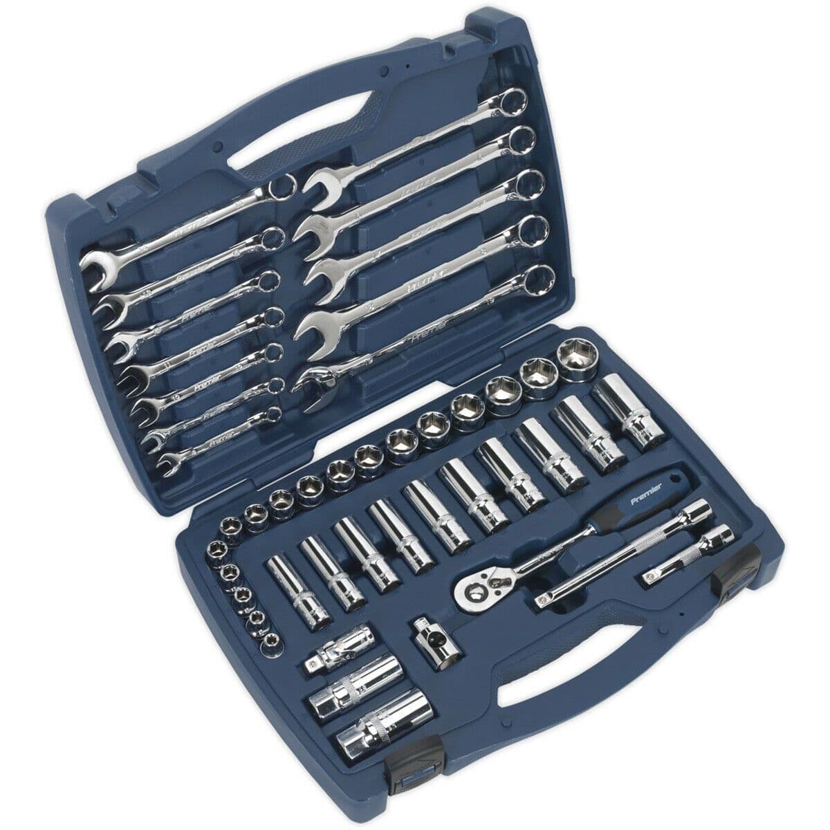 46pc PREMIUM Deep Socket & Ratchet Handle Set 3 8" Square Drive 6 Point Metric