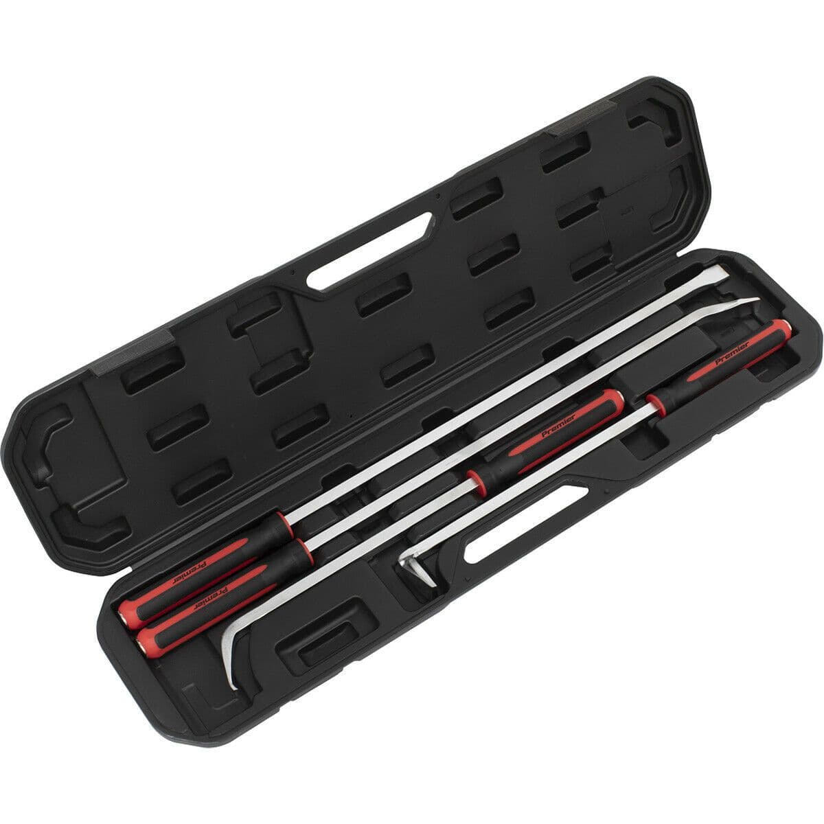 4 Piece Heavy Duty Pry Bar Set Hammer Cap Soft Grip Handles Storage Case