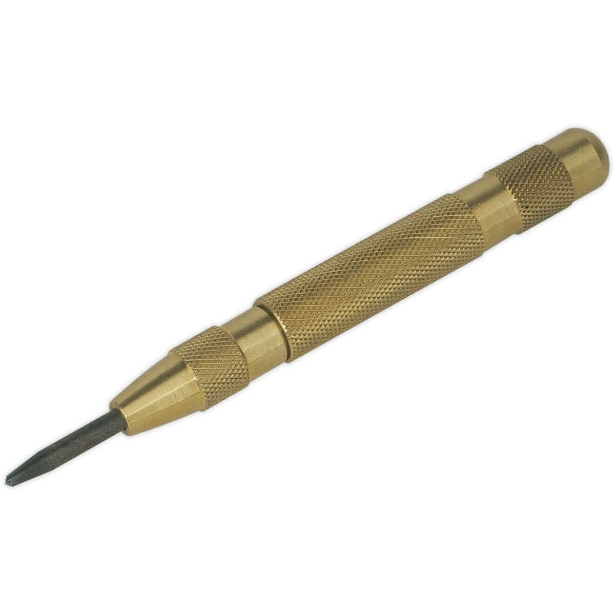 125mm Automatic Centre Punch - Knurled Brass Barrel - Spring Loaded Steel Point