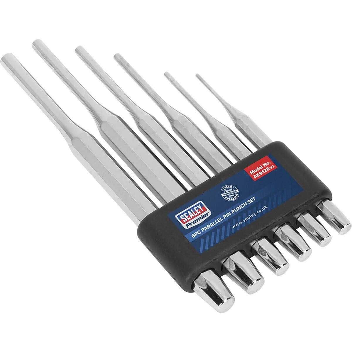 6 Piece PREMIUM Parallel Pin Punch Set - Hardened & Tempered - Polished Chrome