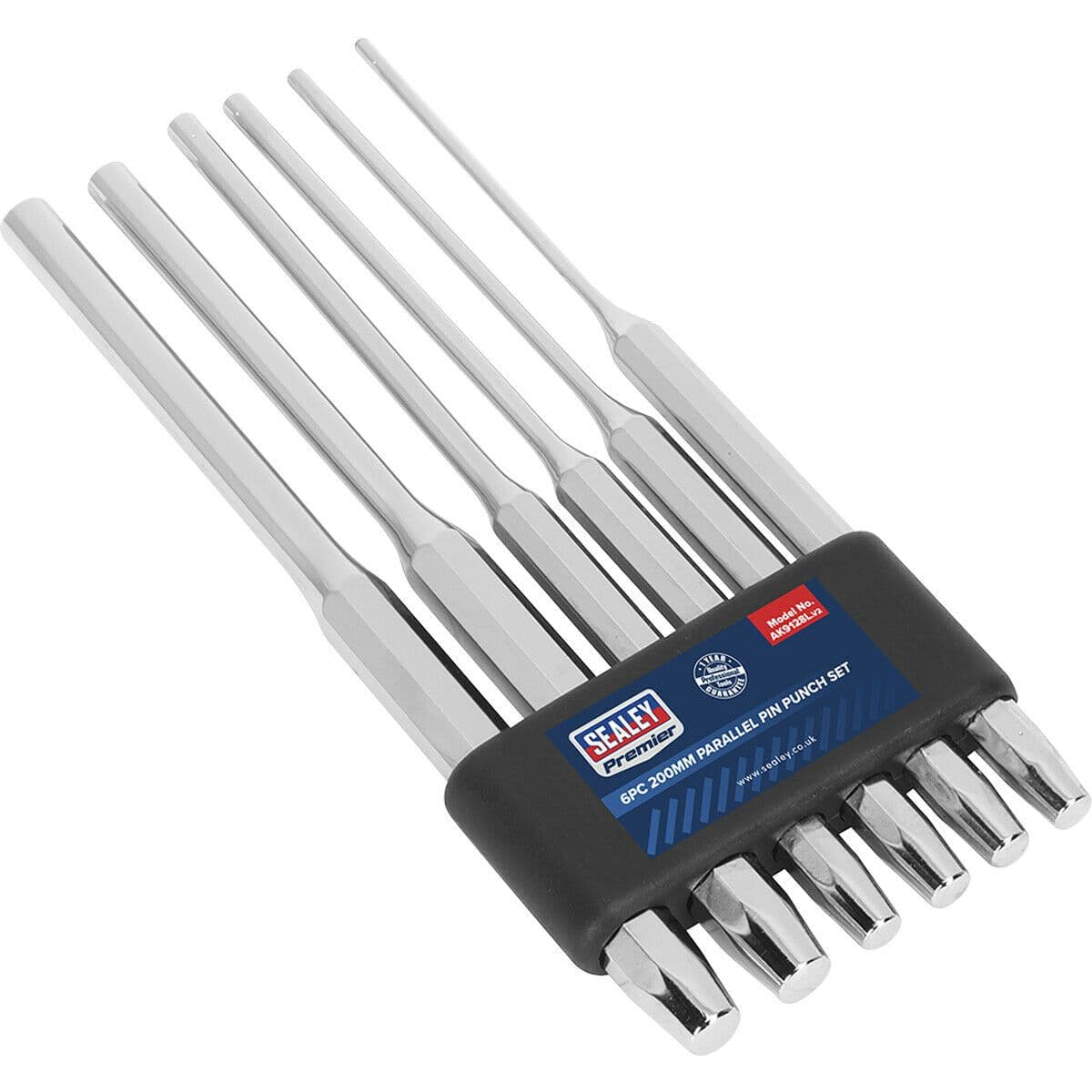 6 Piece Long Parallel Pin Punch Set - Hardened & Tempered - Polished Chrome