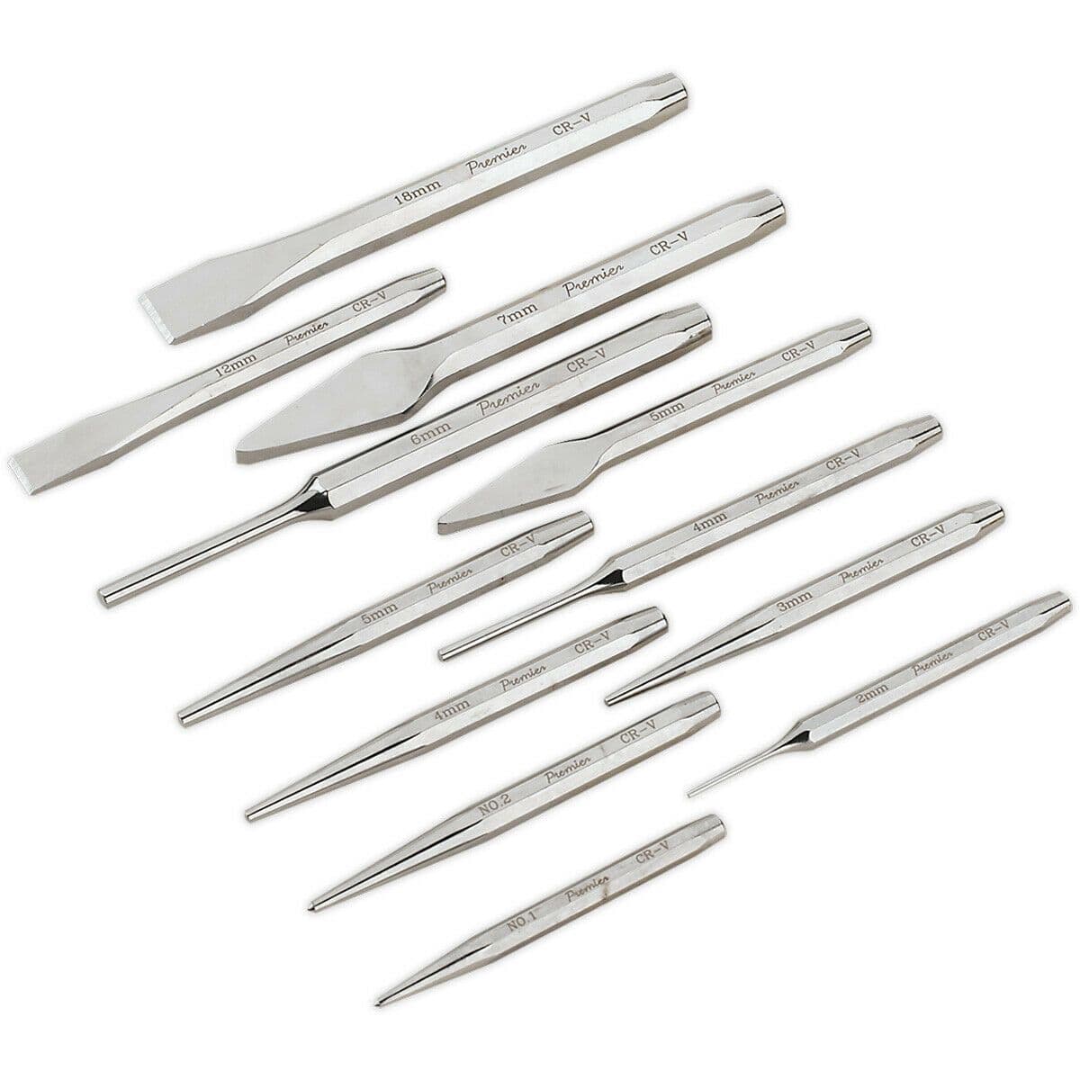 12 Piece PREMIUM Punch & Chisel Set Hardened & Tempered Chromed Steel