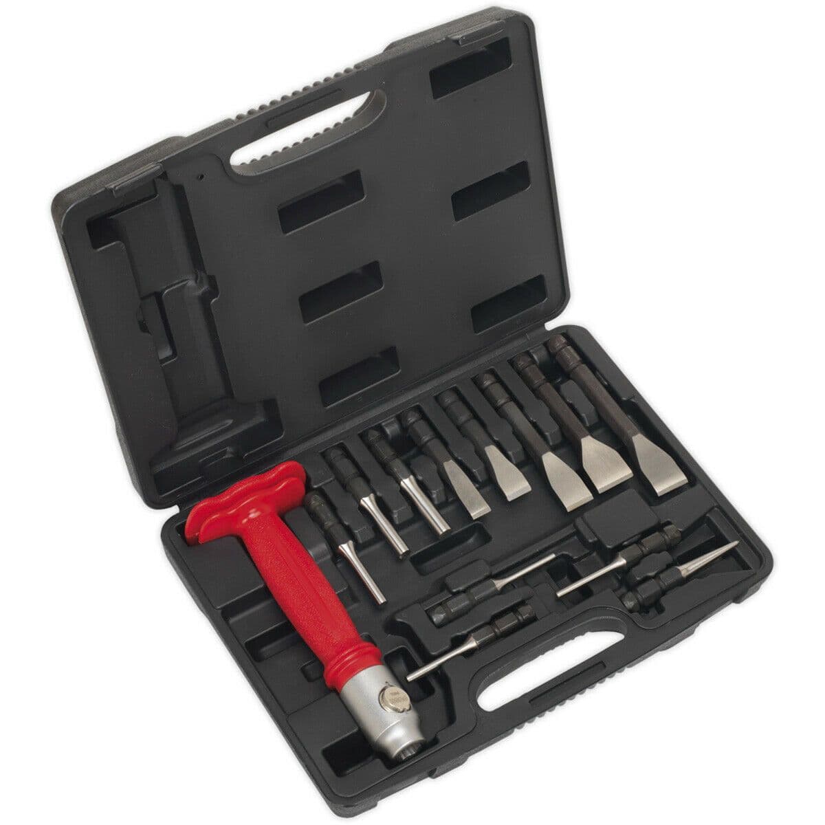 13 Piece Interchangeable Punch & Chisel Set - Hammer Through Grip - Storage Case