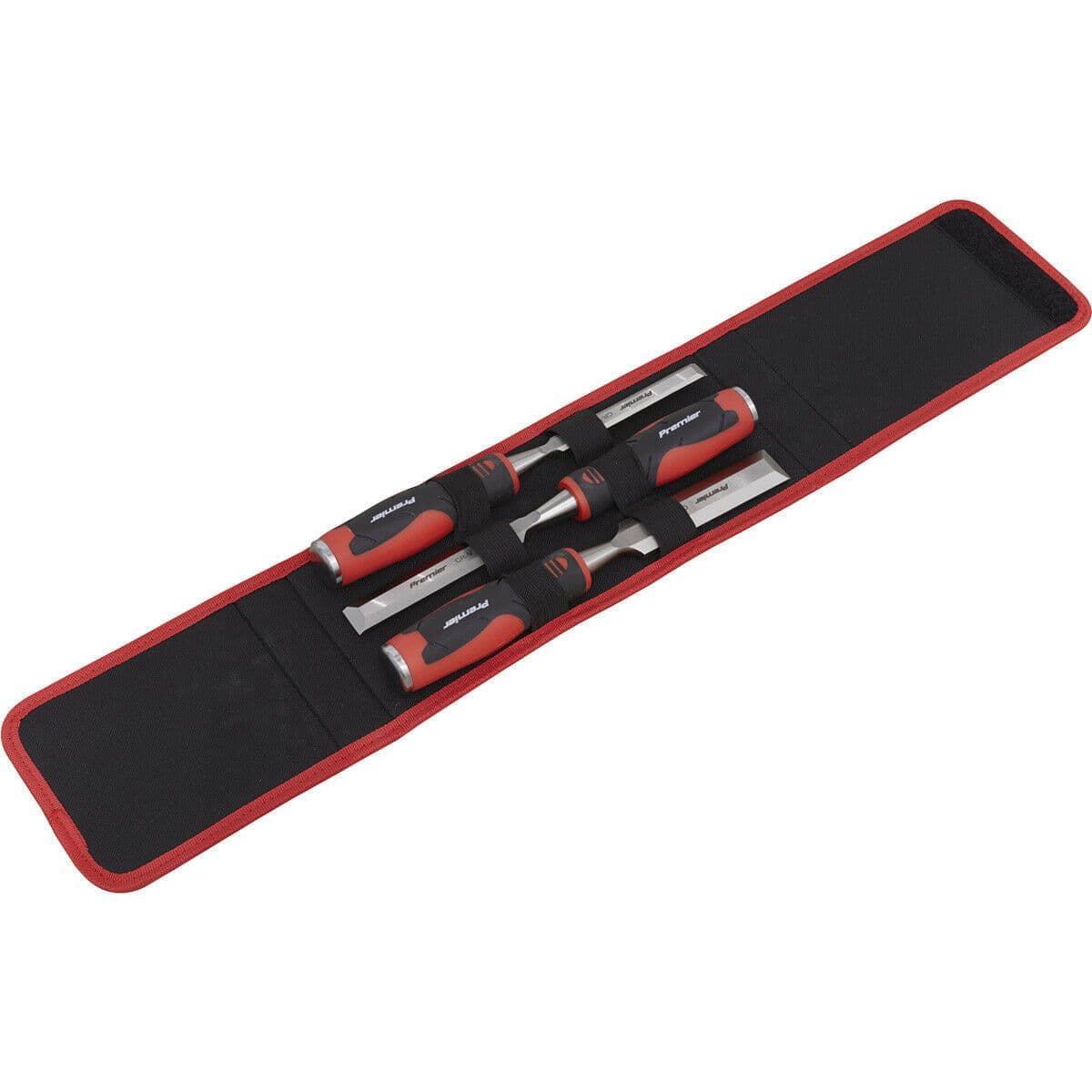 3 Piece Hammer-Thru Wood Chisel Set - Bevel Edged Blades - Storage Pouch