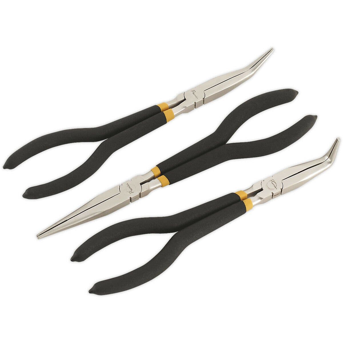 3 Piece 280mm Needle Nose Pliers Set Straight & Angled Nose Foam Grip