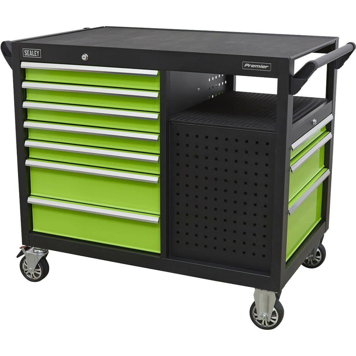 Heavy Duty 10 Drawer Mobile Workstation Trolley 2 x Open Shelves 5" Castors