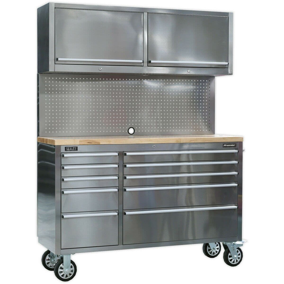 1475 x 505 x 1860mm Mobile STAINLESS STEEL Tool Cabinet - 10 Drawer & 2 Cupboard