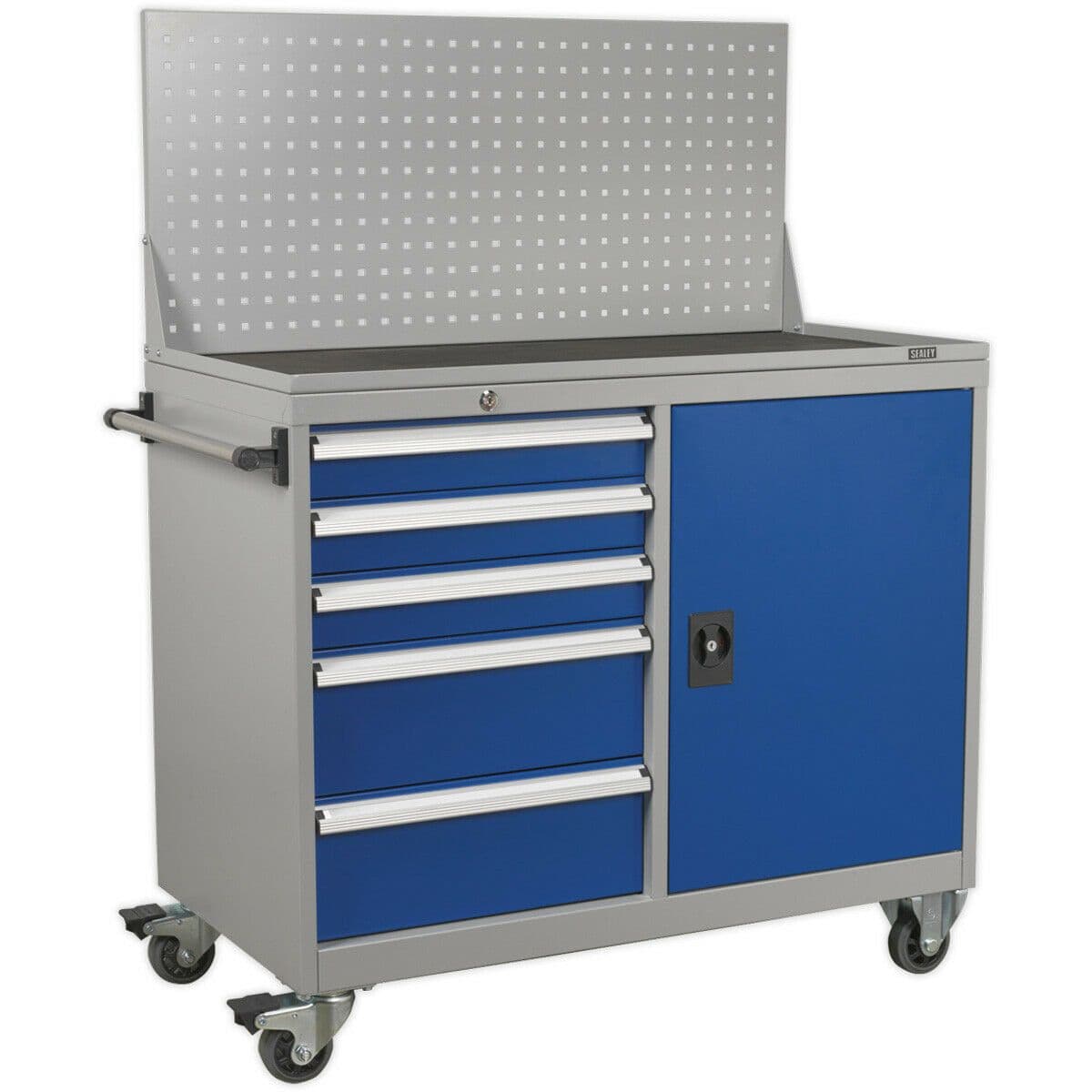 Industrial Mobile Workstation 5 Drawers & 1 Shelf Locker 4 x 60mm Wheels