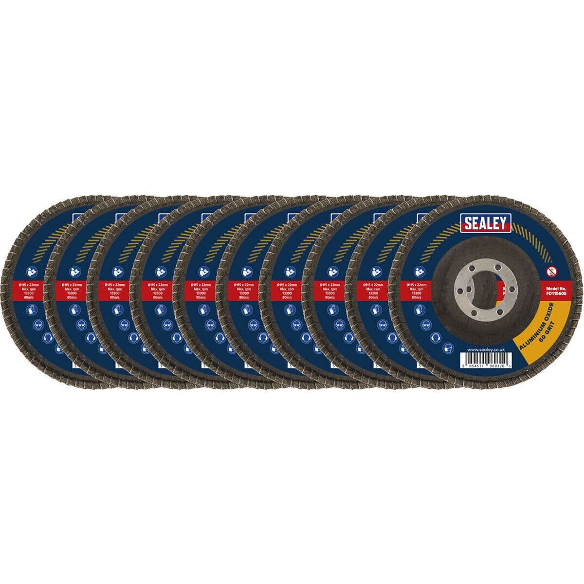 10 PACK 115mm Aluminium Oxide Flap Discs 22mm Bore Grits Multipack