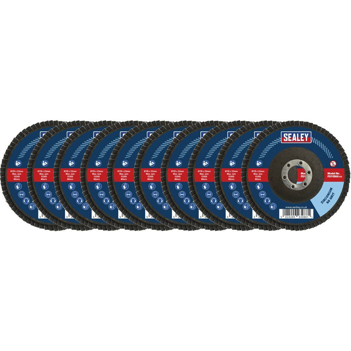 10 PACK 115mm Zirconium Flap Discs - 22mm Bore - Assorted Grits Multipack