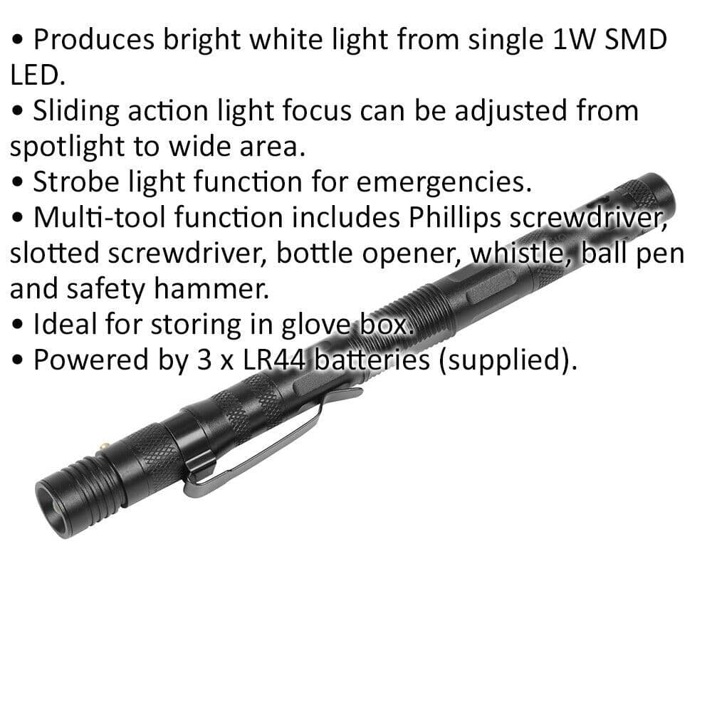 9-in-1 Pen Light Multi-Tool - 1W SMD LED - Battery Powered - Multifunction Tool
