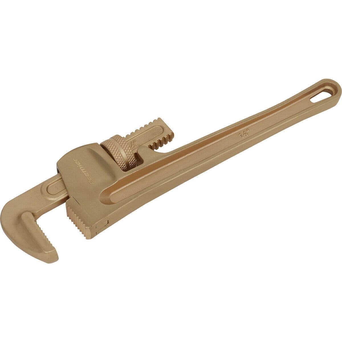 350mm Non-Sparking Adjustable Pipe Wrench - 65mm Jaw Capacity - Beryllium Copper