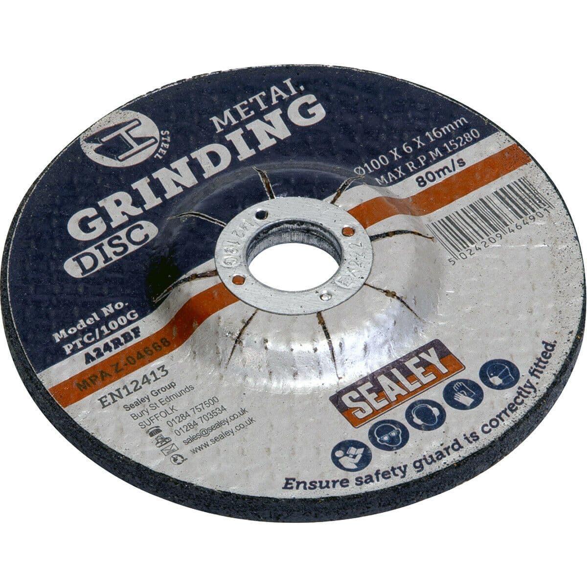 Aluminium Oxide DPC Metal Grinding Disc 100 x 6mm 16mm Bore Depressed Centre