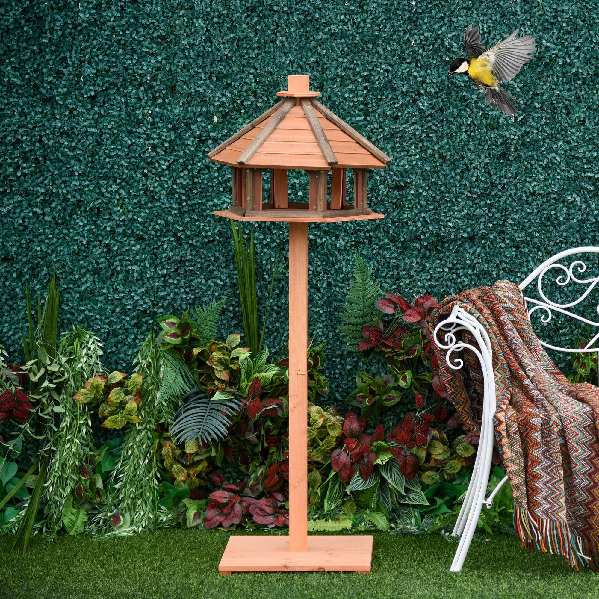 Wooden Bird Feeder Wooden Bird Table Bird Feeder with Roof, Brown