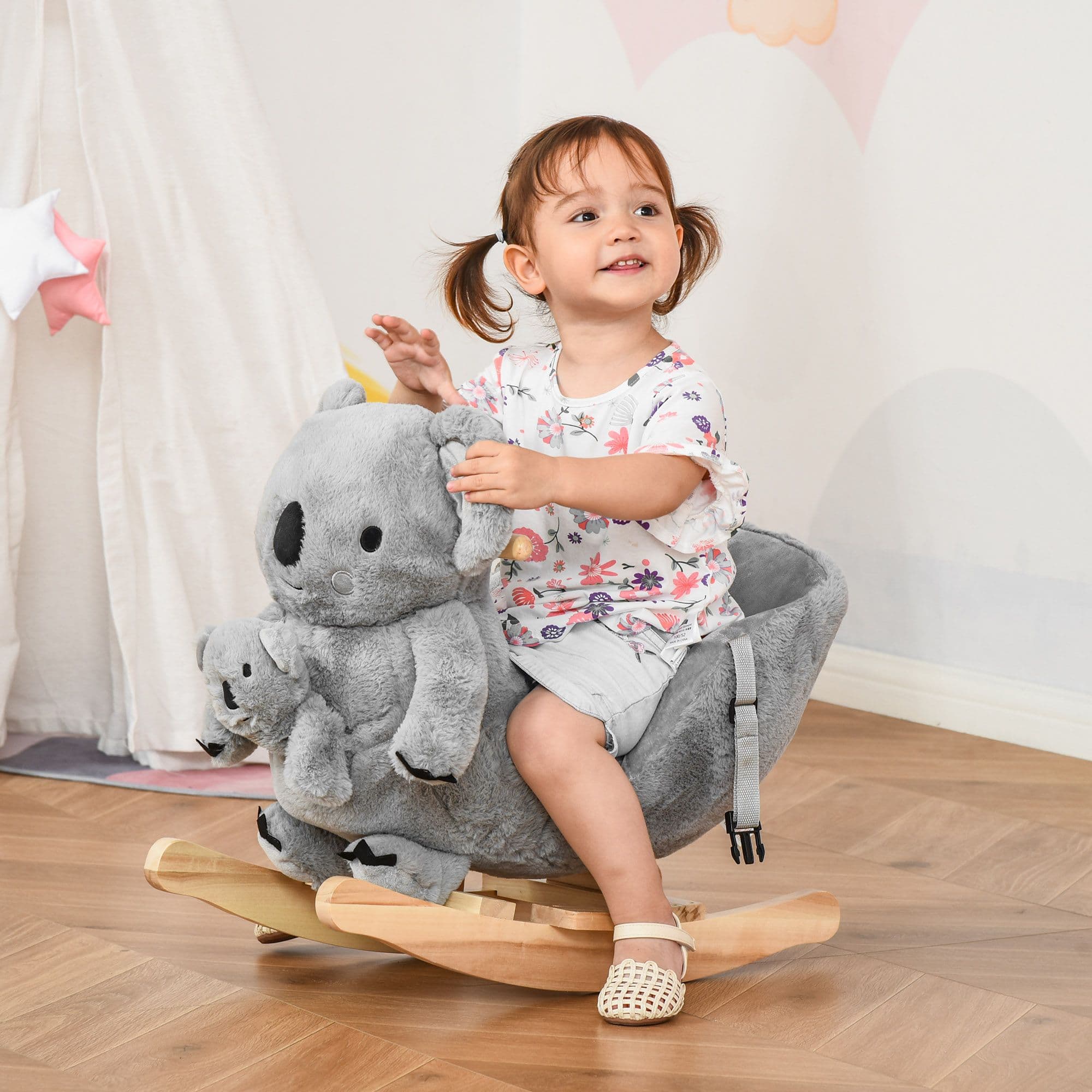 Kids Plush Ride-On Rocking Horse Koala-shaped Toy Rocker Grey