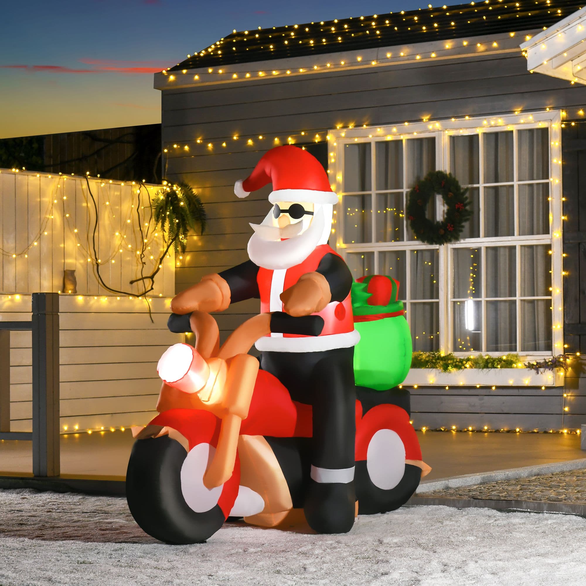 5.5ft Inflatable Santa Claus Riding Motorcycle Christmas Decoration