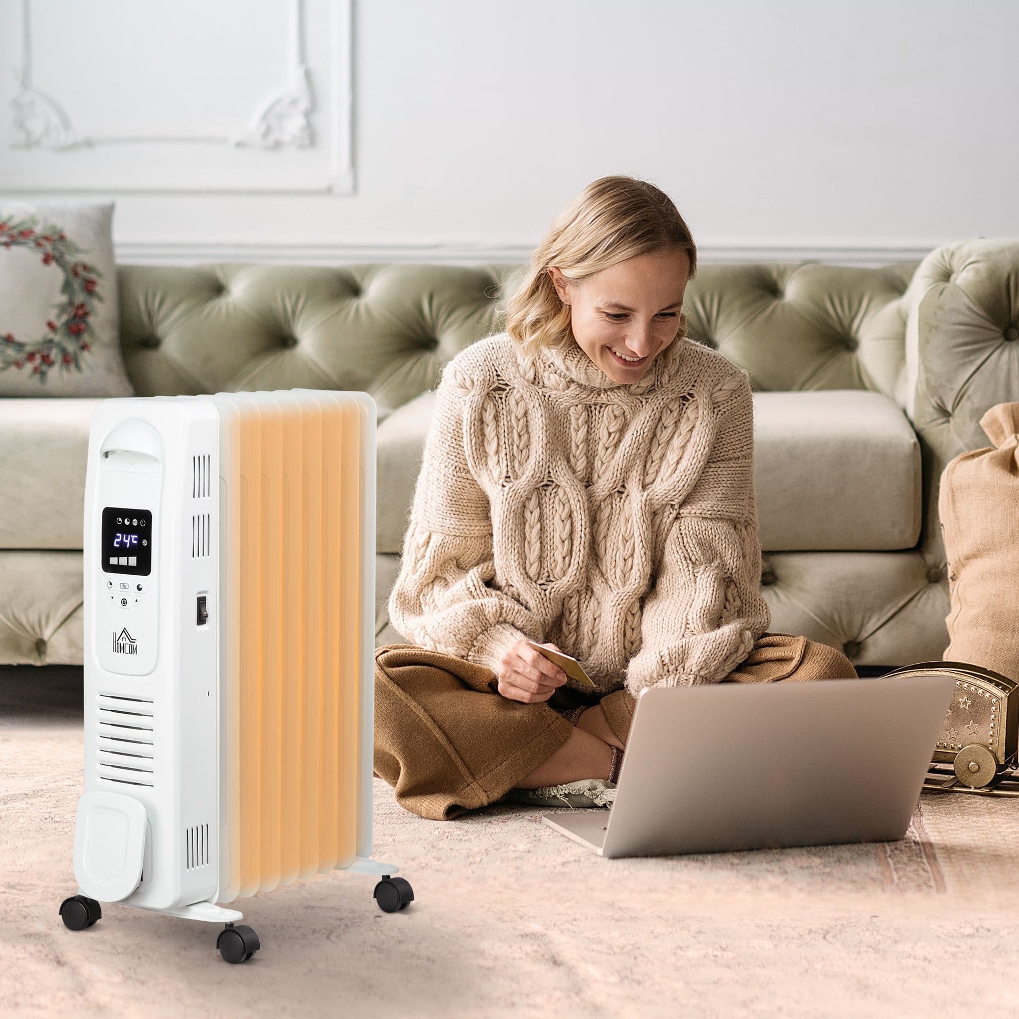 Oil Filled Radiator, 9 Fin Portable Heater with Timer Remote Control