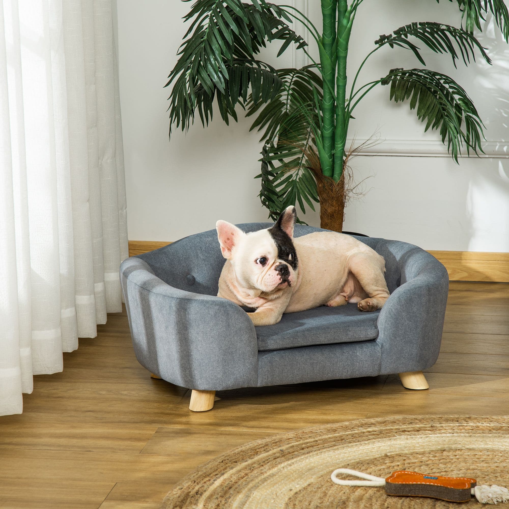 Pet Sofa Puppy Kitten Lounge, with Wooden Frame, Washable Cushion for Small Dog