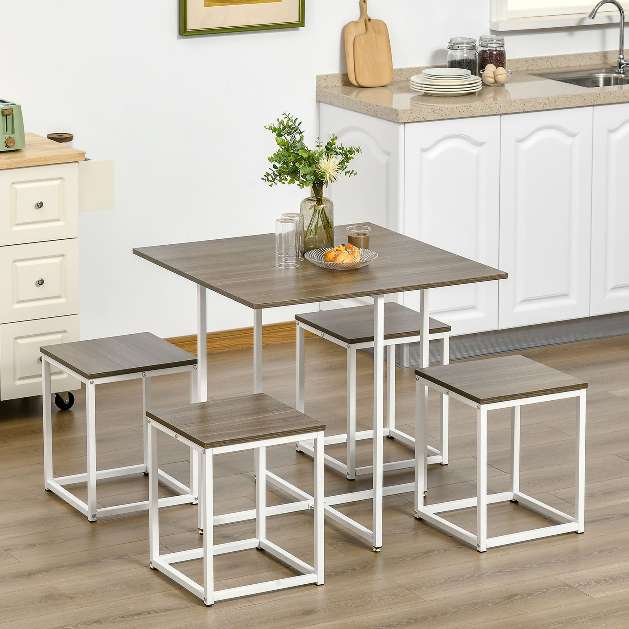 Modern 5 Piece Dining Table Set Metal Frame Square Kitchen Table