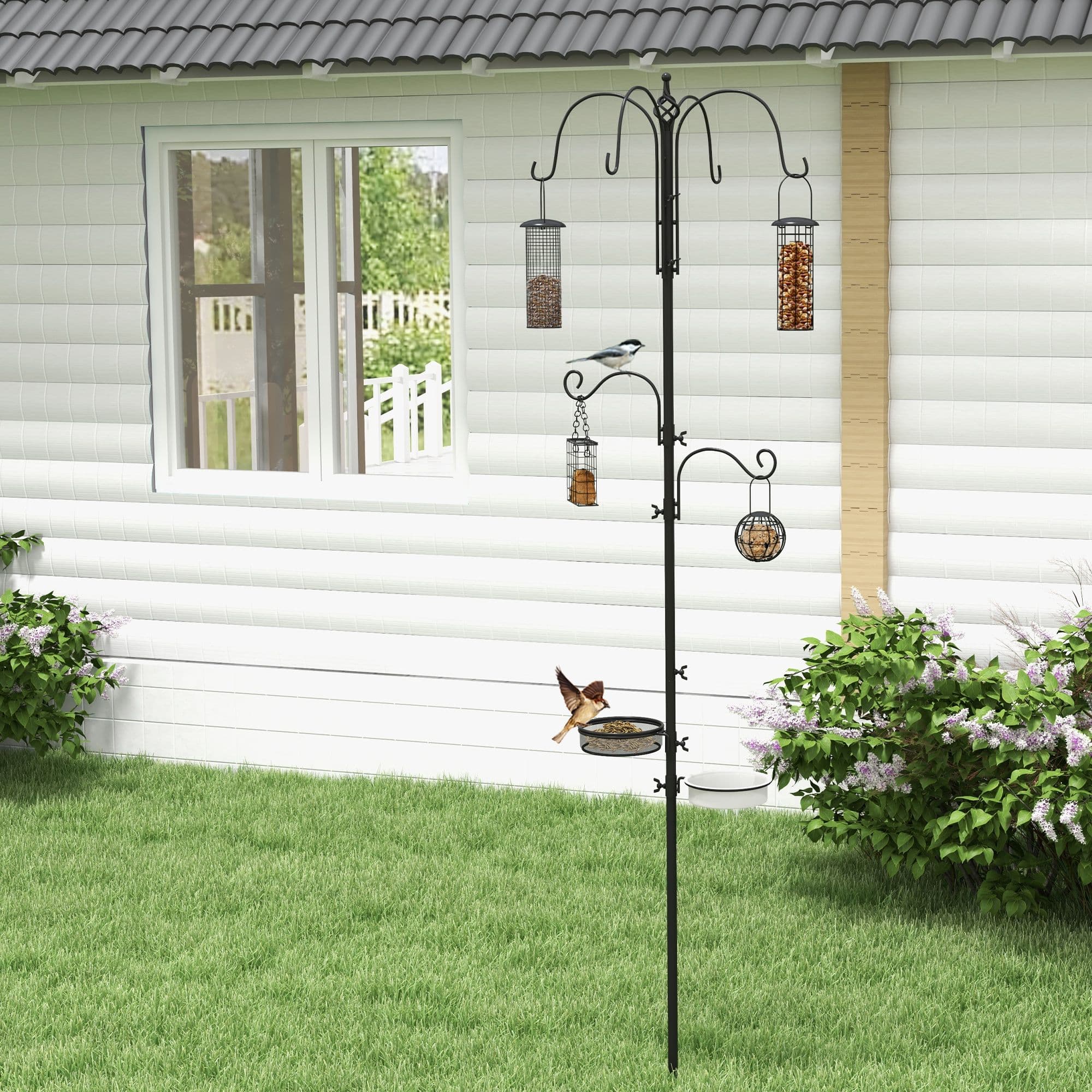 Bird Feeding Station Kit Wild Bird Feeder Pole with 6 Hooks 4 Hanging
