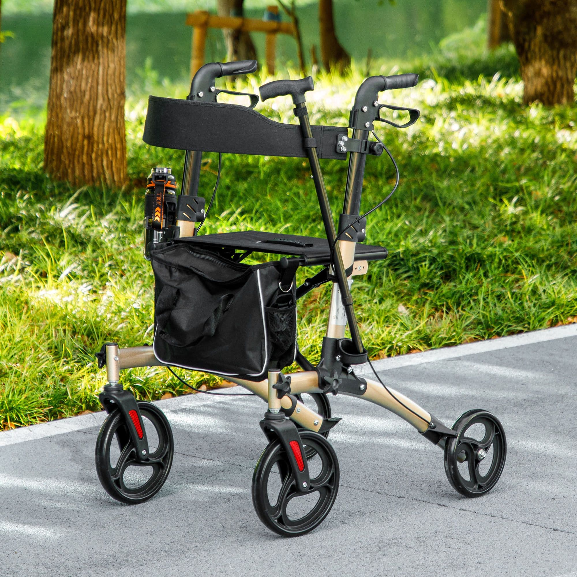 Folding Rollator with Adjustable Handle 4 Wheeled Mobility Walker