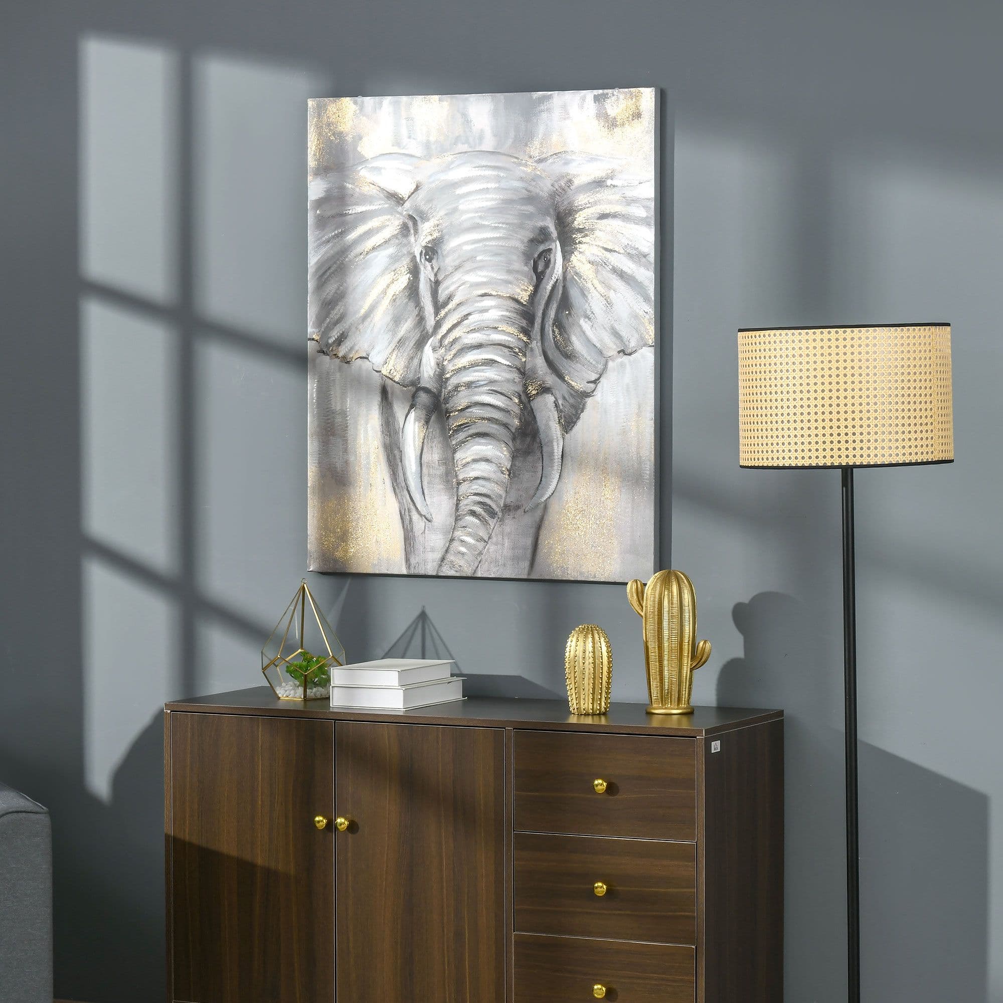 Hand-Painted Metal Canvas Wall Art Elephant, Wall Pictures Decor, 100 x 80 cm