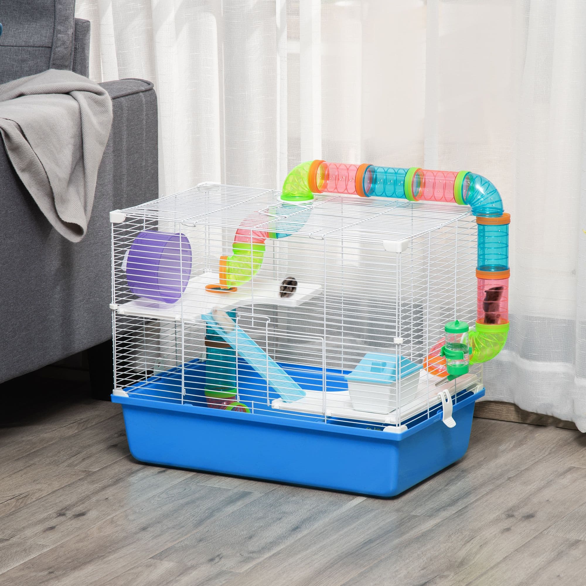 Hamster Cage Rodents House with Tubes Exercise Wheel, Water Bottle