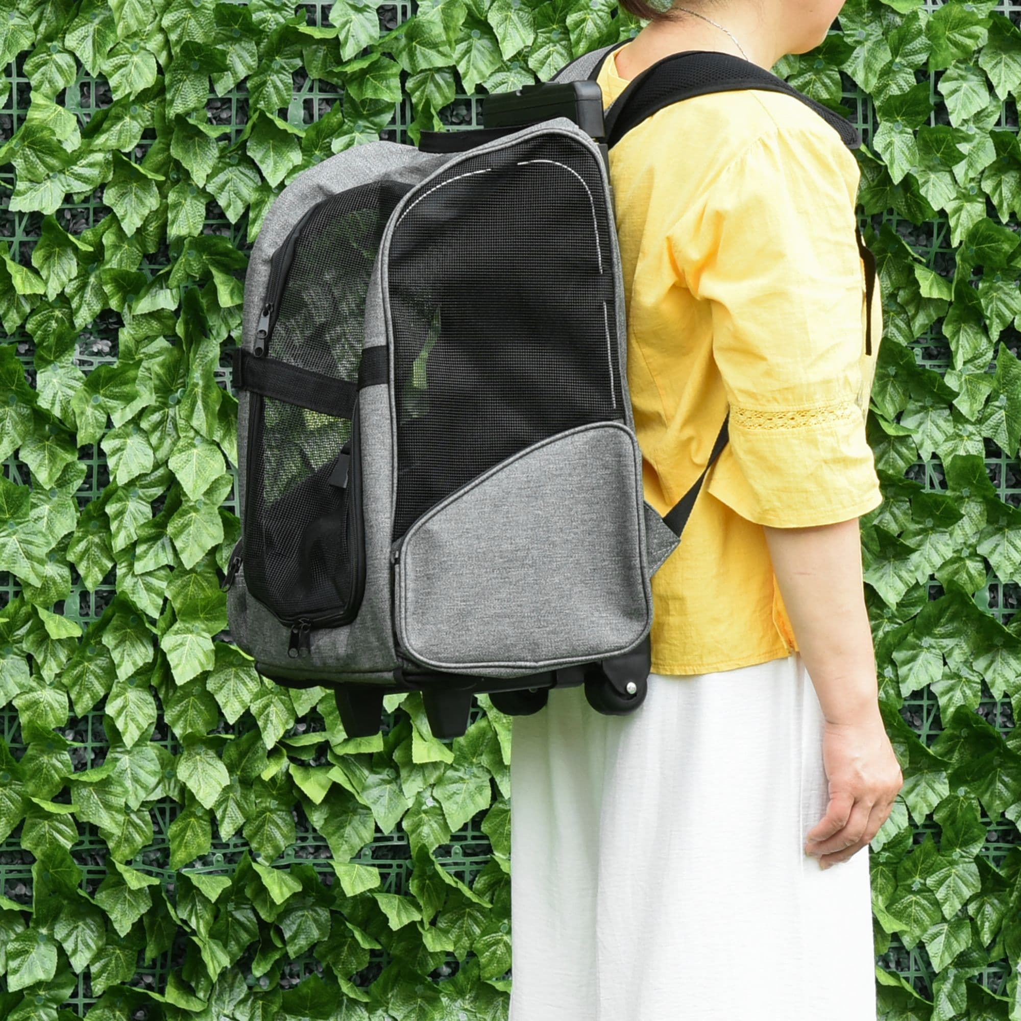 Pet Travel Backpack Bag Cat Puppy Dog Carrier with Trolley and Telescopic Wheel