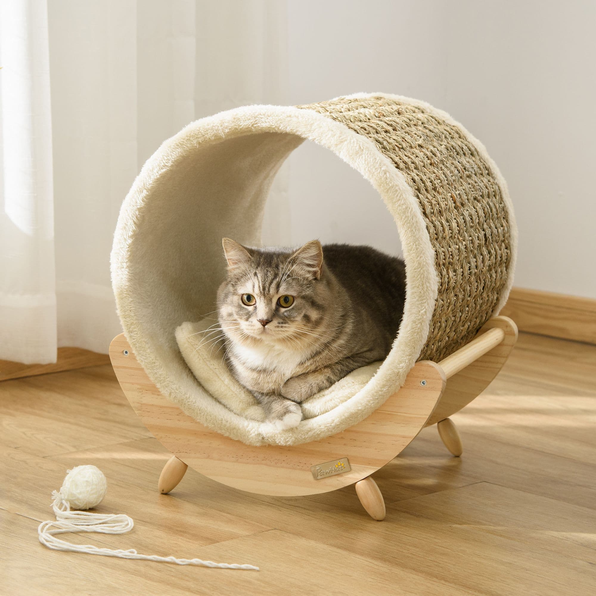 Elevated Cat House Kitten Bed Pet Shelter with Scratcher Cushion