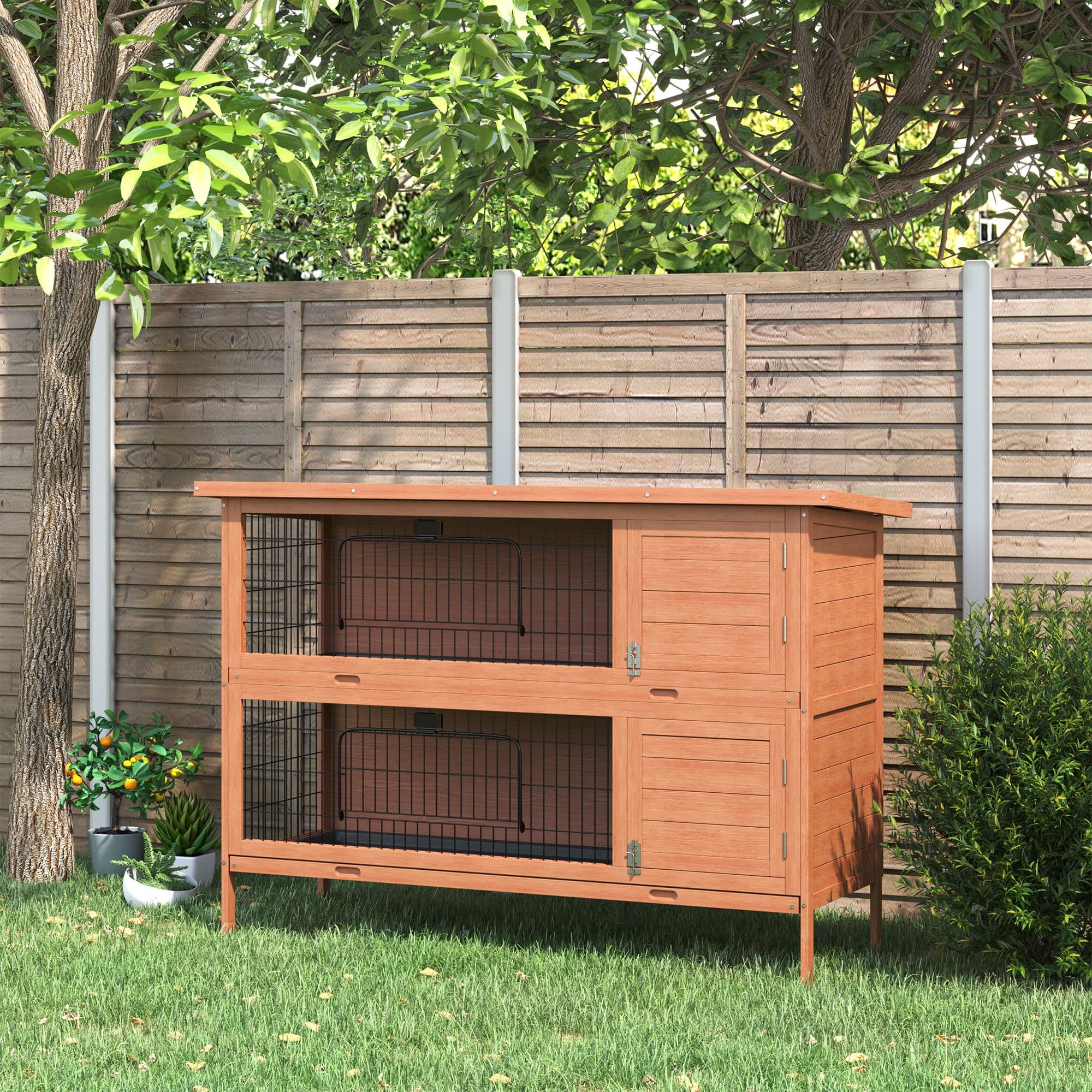 Rabbit Hutch for Two Rabbits Outdoor Guinea Pig Cage with Removable Tray