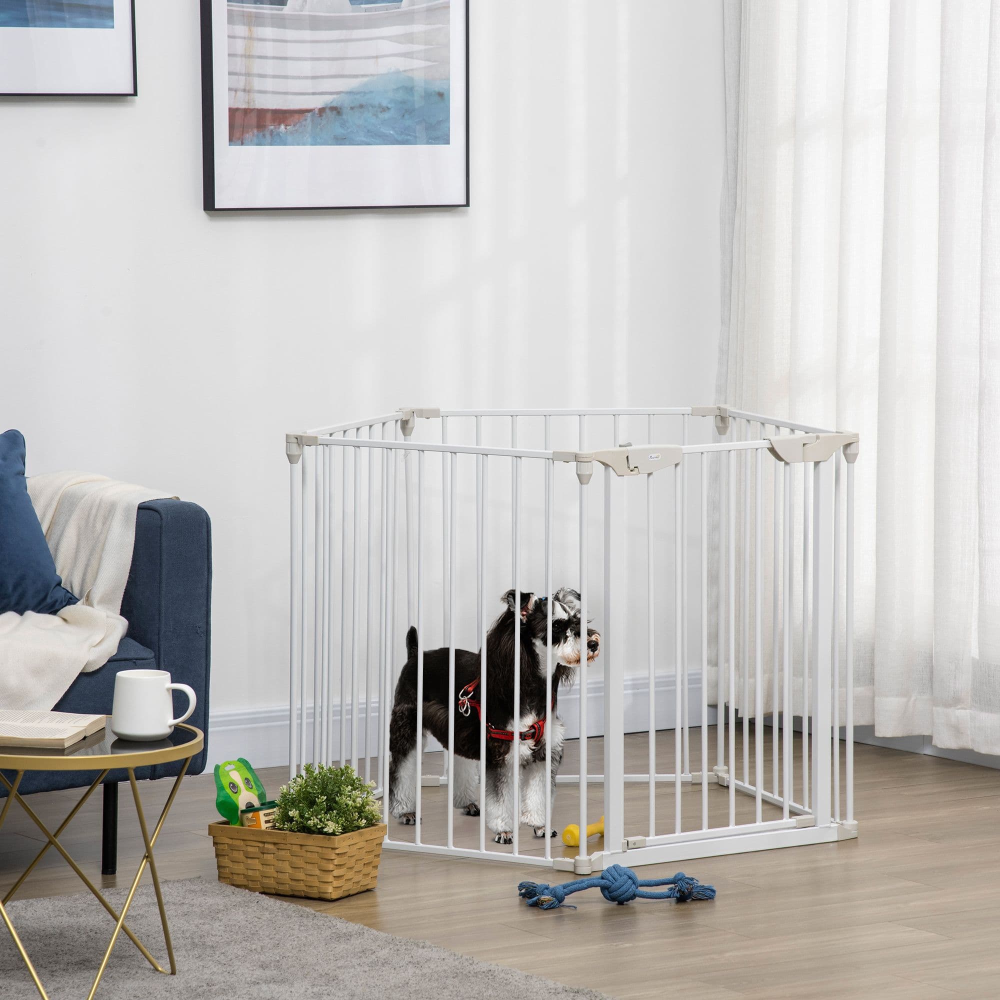 Pet Safety Gate 5-Panel Playpen Fireplace Metal Fence Stair Barrier