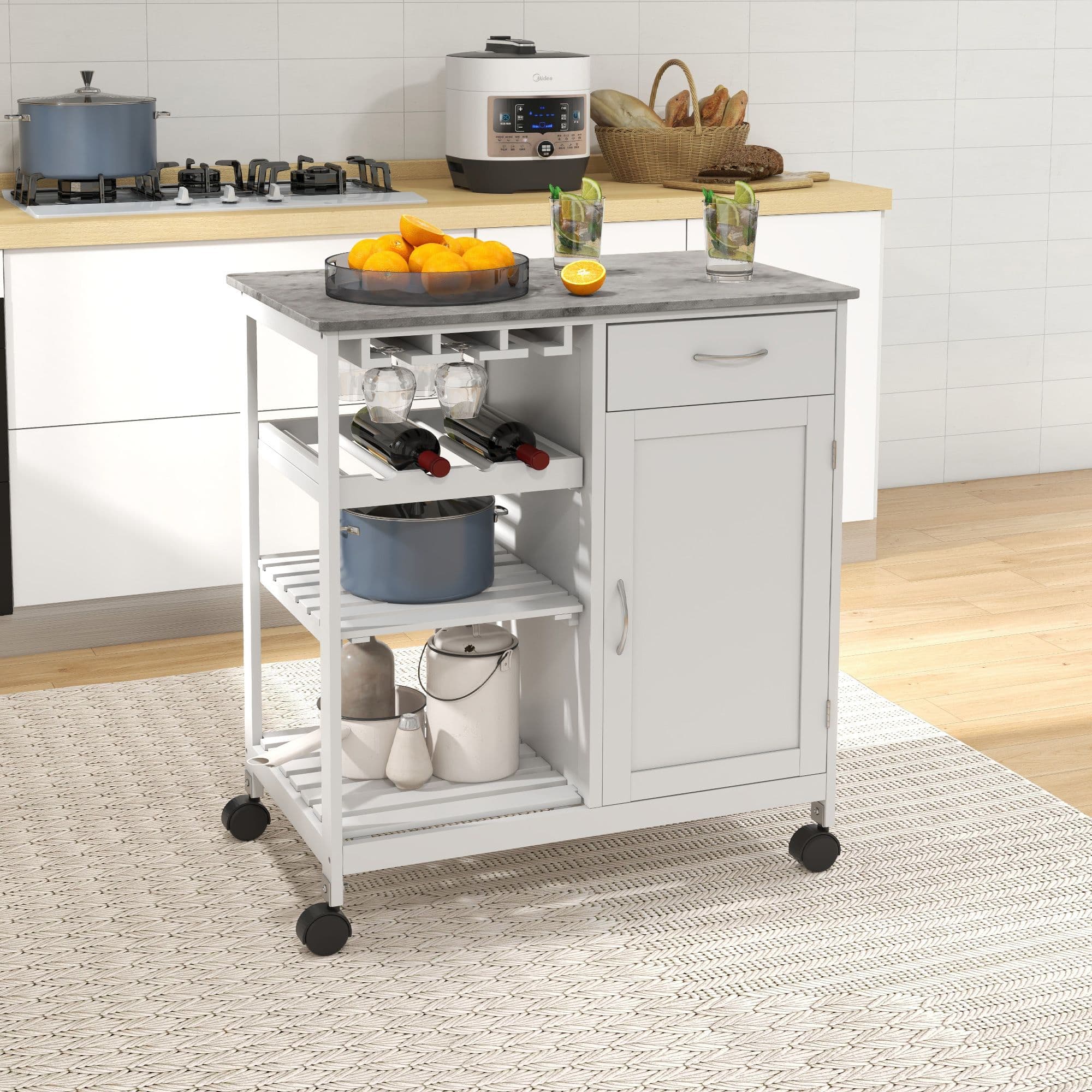 Compact Kitchen Trolley Utility Cart  Wheel Wine Rack Cabinet