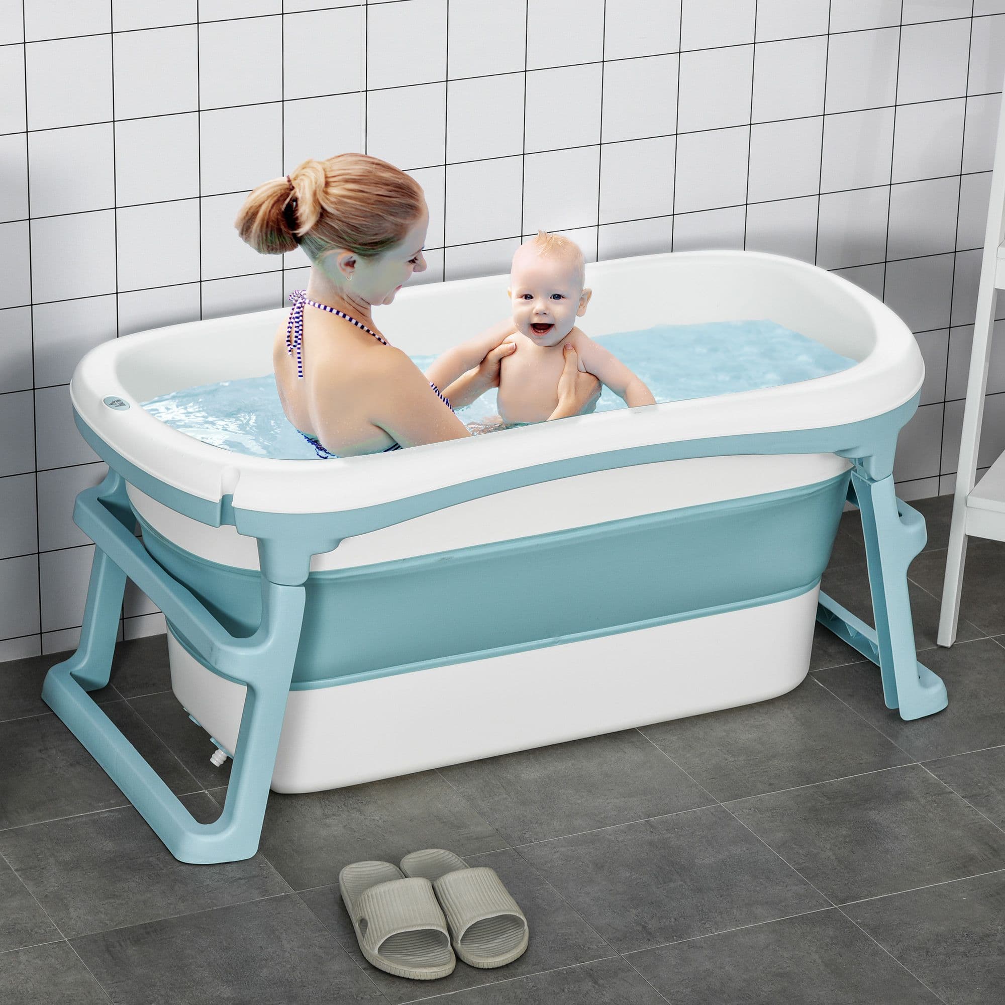 Foldable Baby Bathtub, for Toddlers, Kids with Non-Slip Footpads
