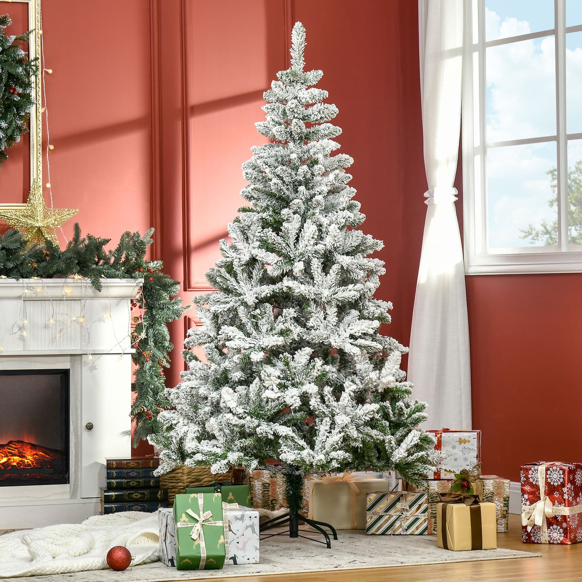 6' Snow Flocked Artificial Christmas Tree 750 Realistic Branches