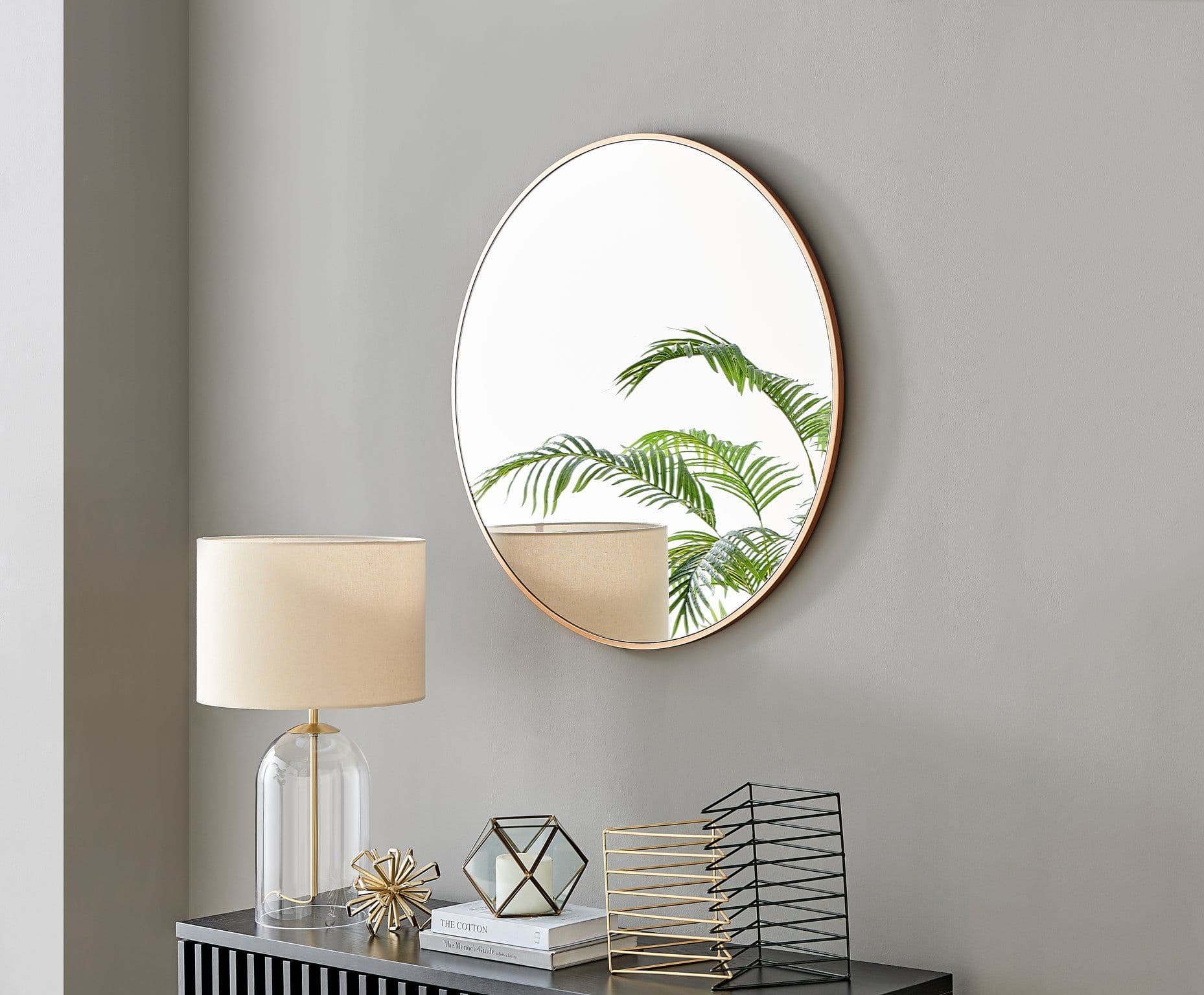 Emma 80cm Medium Art Deco Metal Frame Round Hallway Bedroom Dining Living Room Wall Mirror