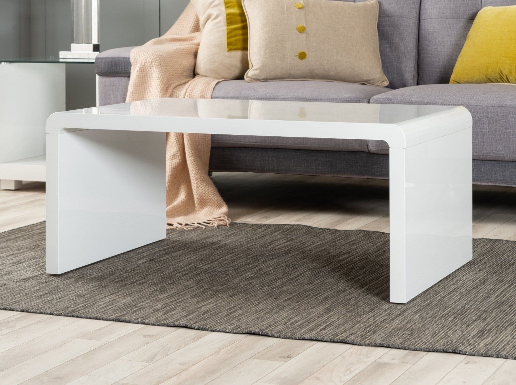 Enzo High Gloss Rectangular Coffee Table Sleek Simple Minimalist Design Curved Edges Living Rooms