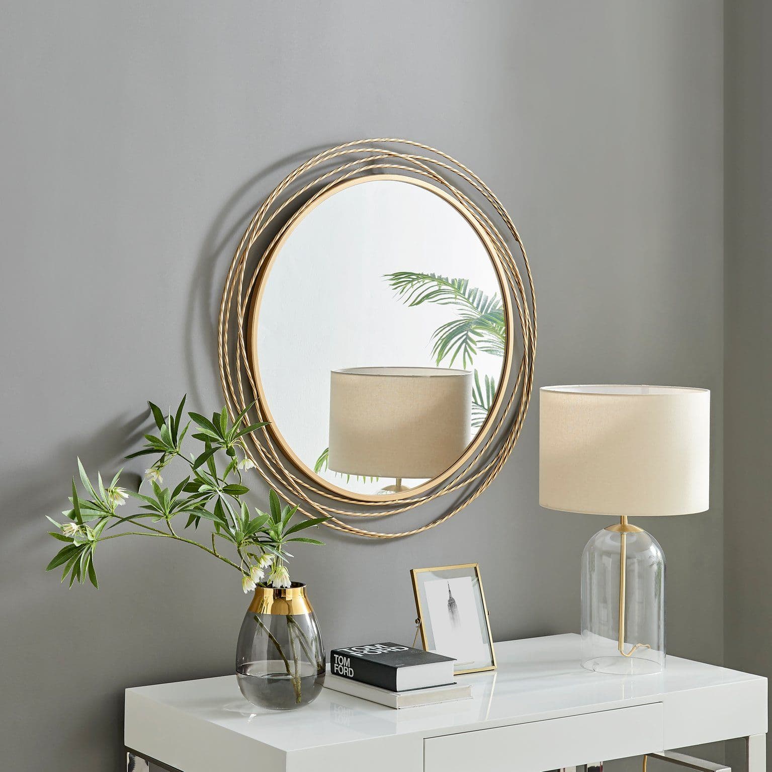 Saskia 90cm Round Art Deco Layed Metal Rope Hallway Bedroom Dining Living Room Wall Mirror
