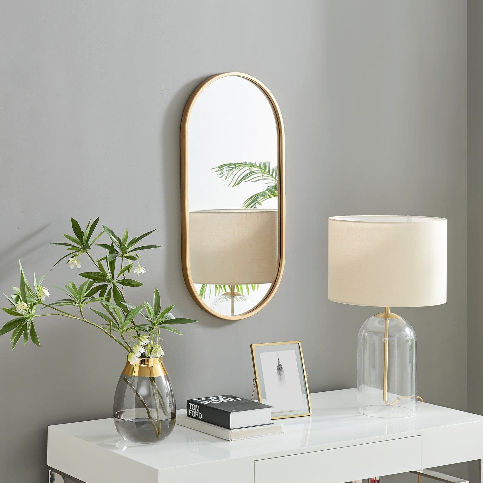 Jupiter 80cm x 40cm Art Deco Metal Frame Oval Hallway Bedroom Dining Living Room Wall Mirror