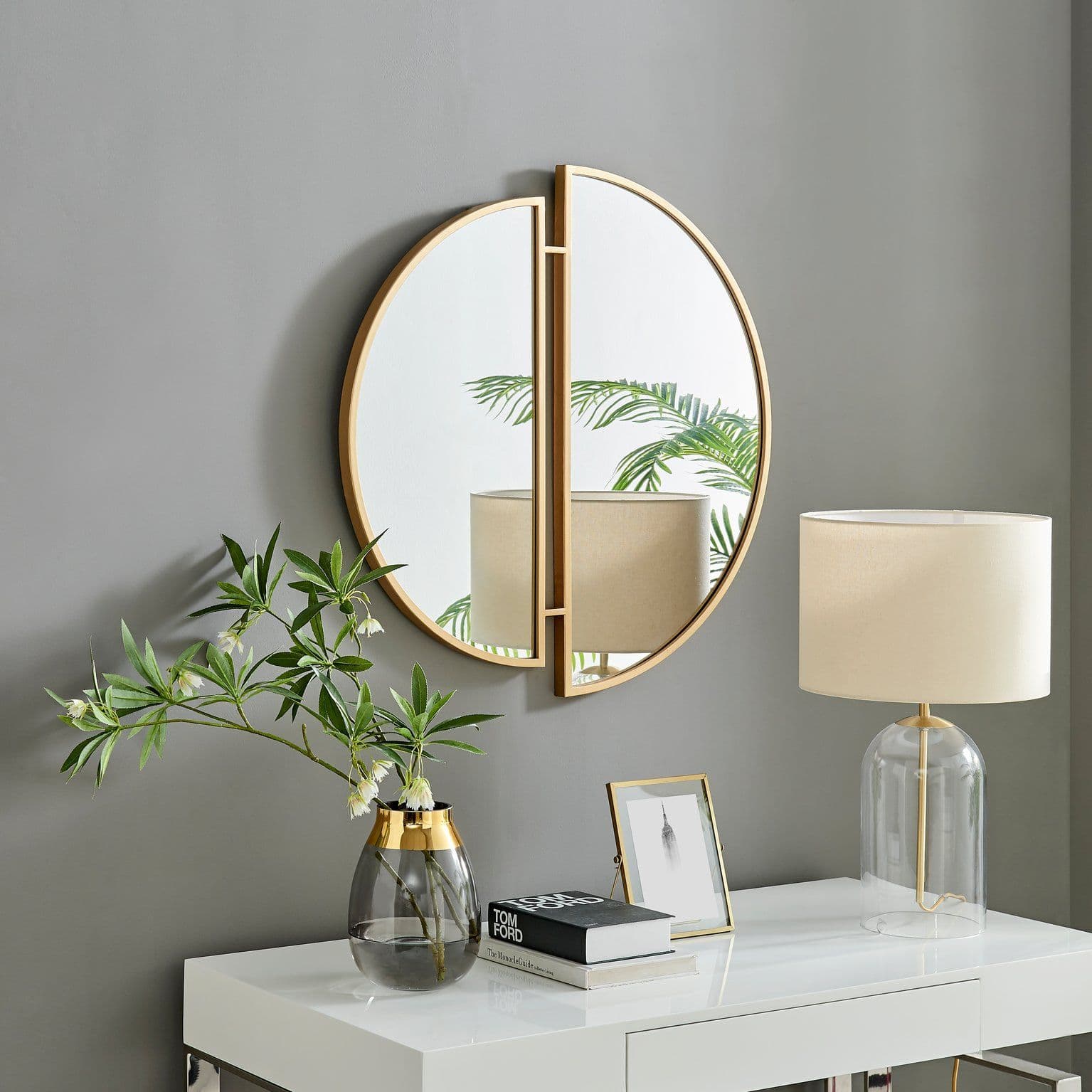 Crescent Art Deco Metal Framed 80cm Round Hallway Bedroom Dining Living Room Wall Mirror